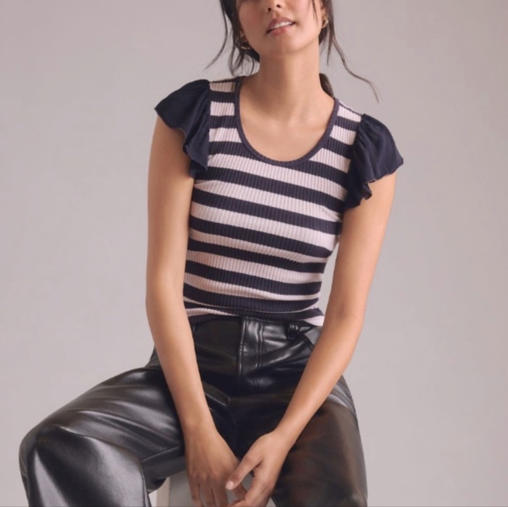 T. La Navy‎ and White Striped Short Sleeve Top Size 2X